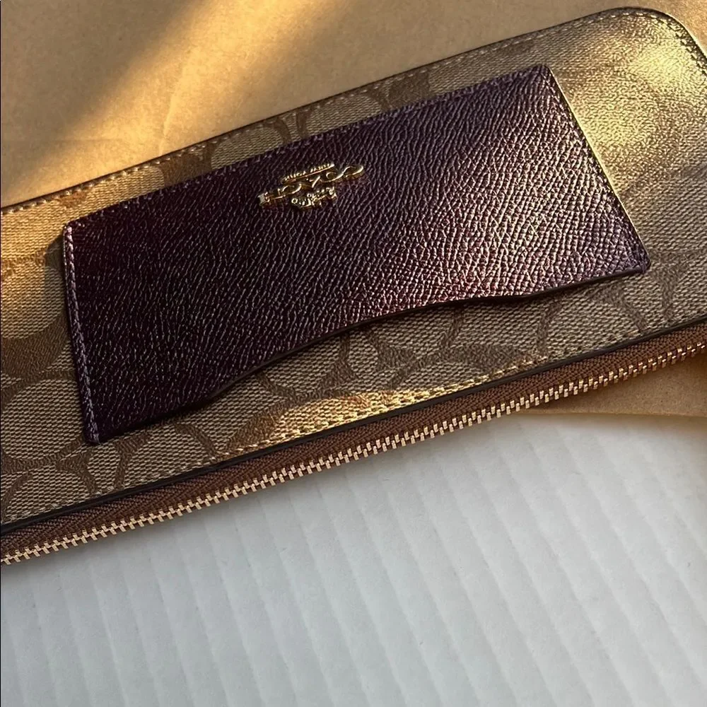 Coach Signature Zip Top Brown and Purple Wristlet